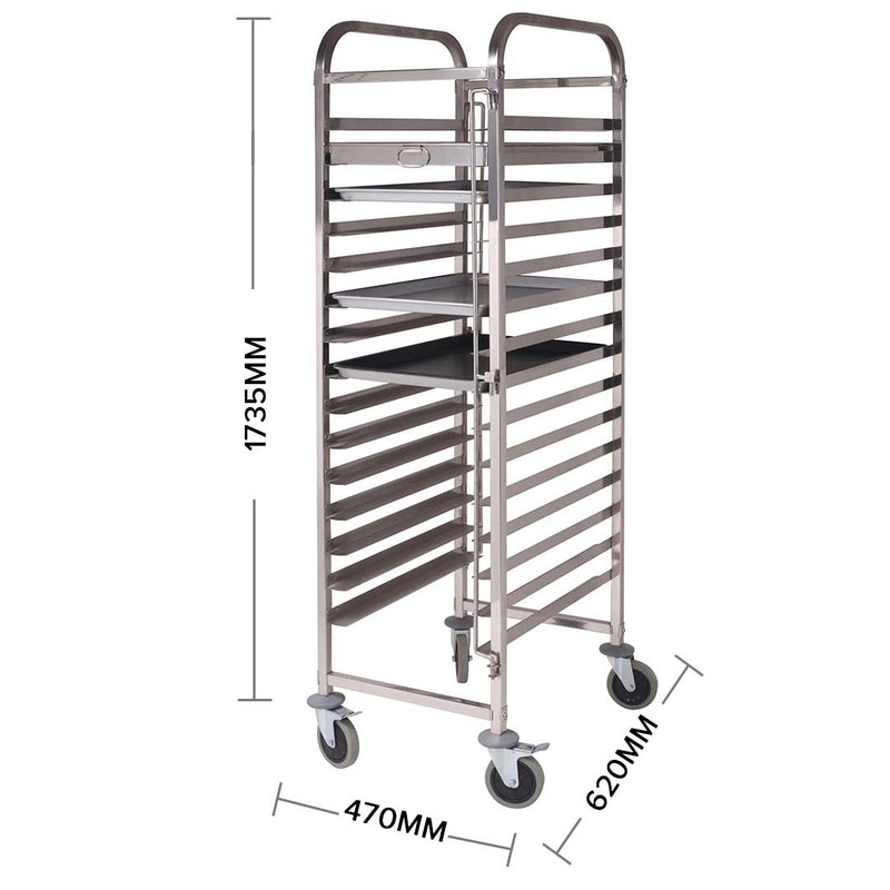 15 Tier Stainless Steel Bakery Trolley With Wheels Fits 60x40cm Tray