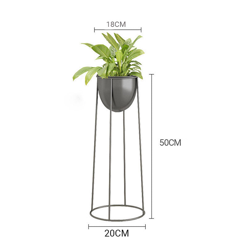 2X 50cm Round Wire Metal Plant Stand With Detachable Enamel Pot Black