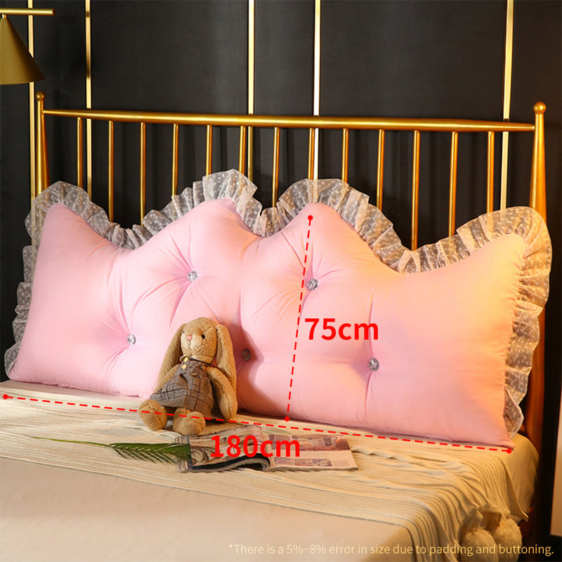 180cm Pink Princess Pillow Backrest Headboard Sofa Cushion with Ruffle Lace