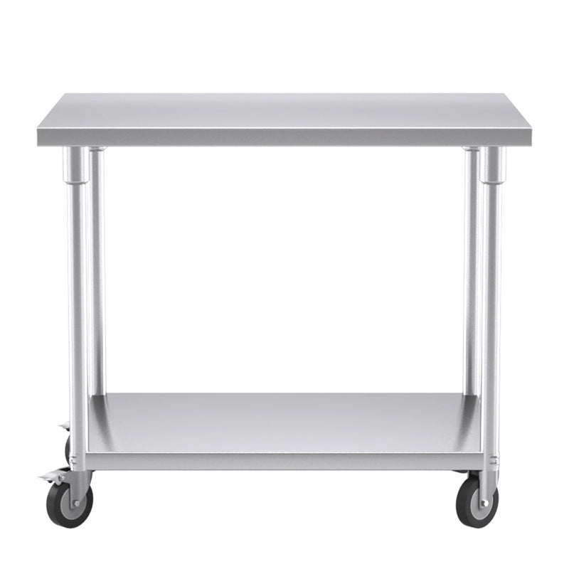 100cm Stainless Steel Prep Workbench Adjustable Shelf Castor Wheels 200kg