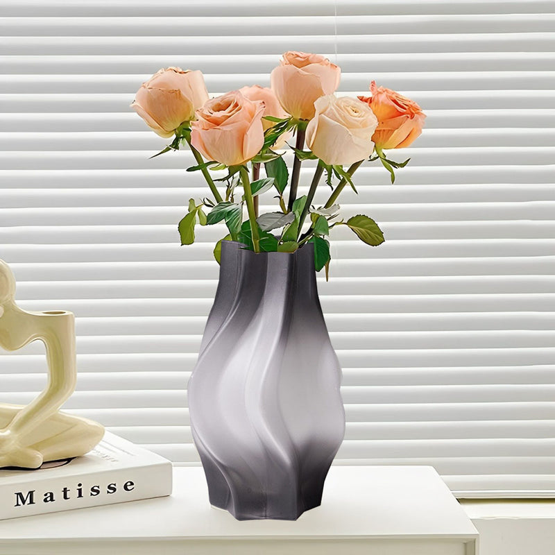 26cm Handcrafted Glass Vase Bubble Texture Tall Slender Grey