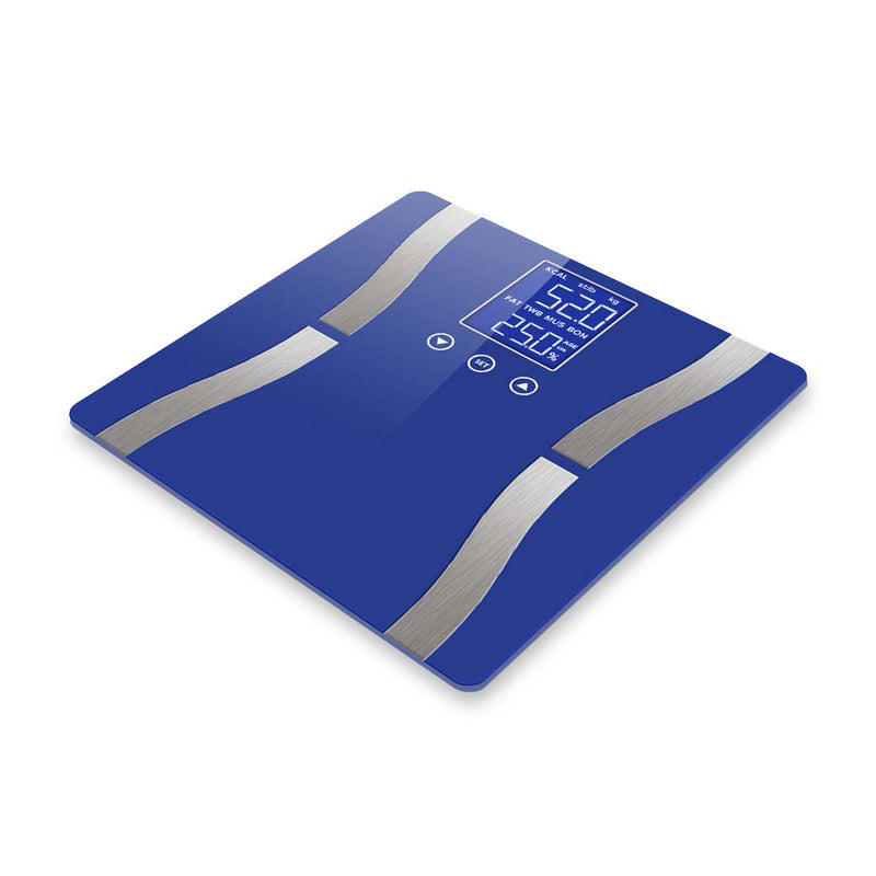 Digital Glass Body Fat Scale LCD Display 180kg Capacity 8 Users Blue
