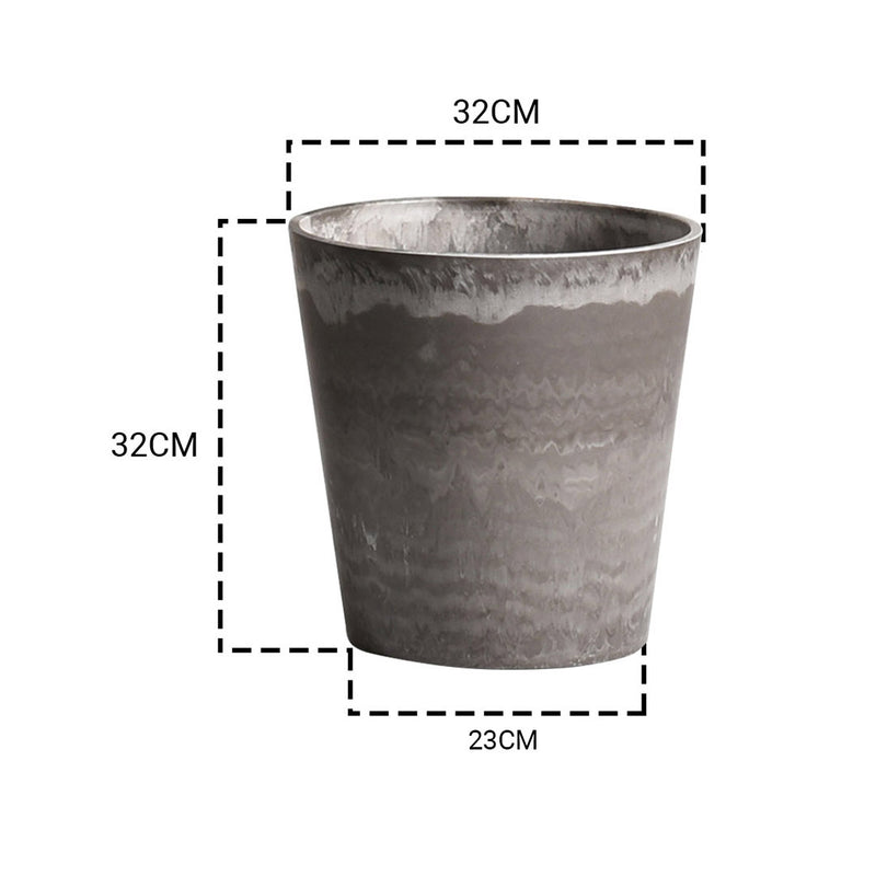 2X 32cm Rock Grey Pp Resin Tapered Planter Concrete Look No Drainage Hole Indoor
