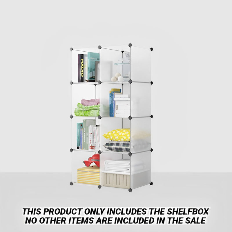8 Cube Transparent Polypropylene Shelf Box 75x37x146cm Stackable Modular Portable