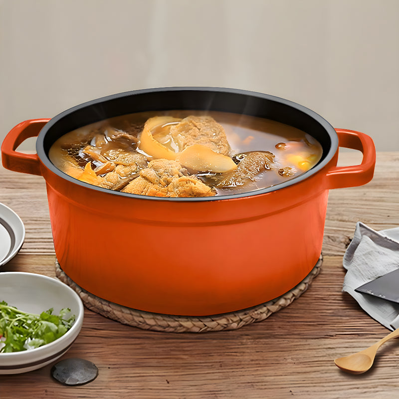 Cast Iron Enamel 24cm Casserole Stewpot With Lid 3.6L Orange Dishwasher Safe
