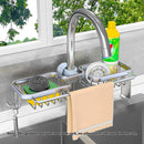 Faucet Storage Rack Aluminum Silver Sponge Caddy Soap Holder with Towel Bar