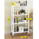 2X White 4 Tier Foldable Steel Shelves With Wheels Multi-Functional Storage Rack