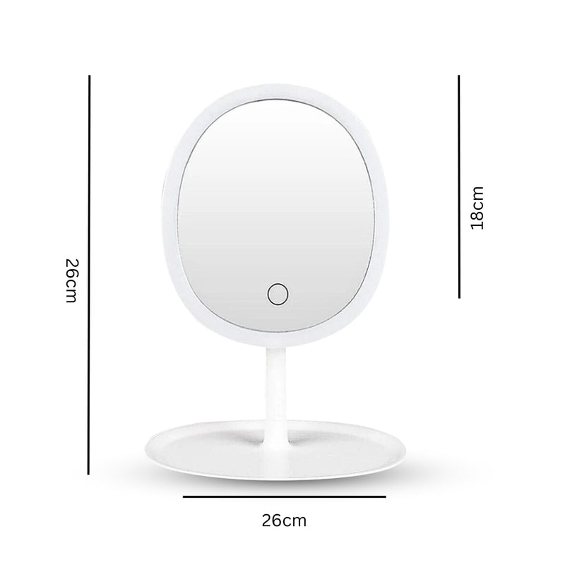 2X 26cm White Oval Led Tabletop Vanity Mirror Tricolor Dimming Usb Powered