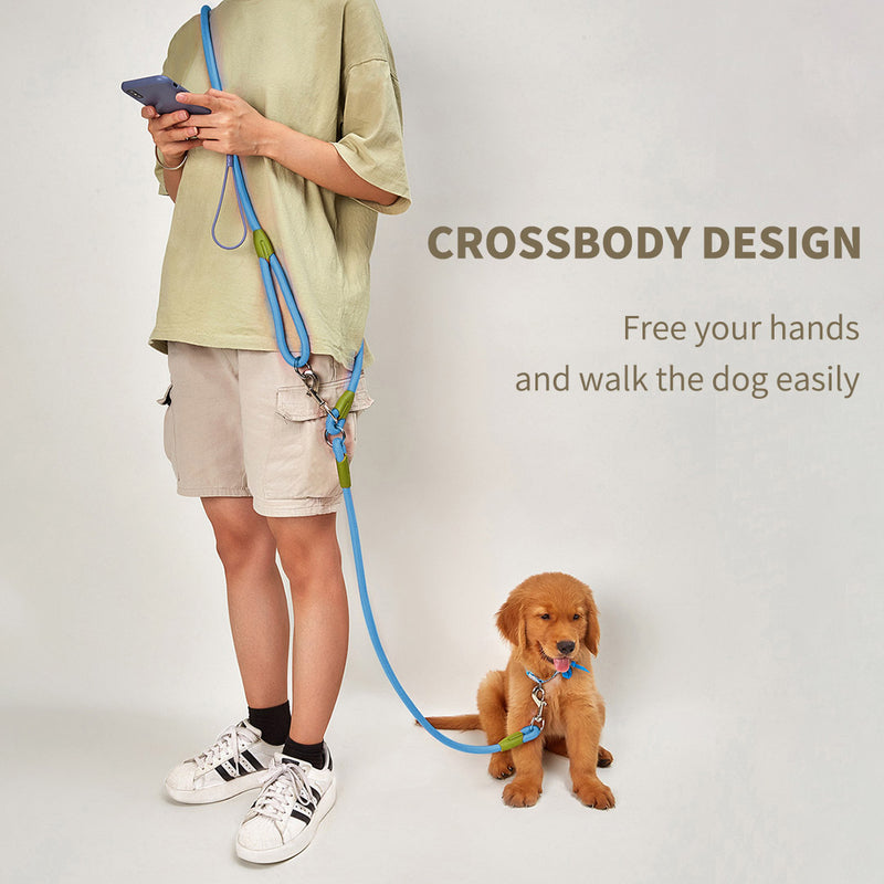 2X 220cm Polyester Rope Double Ended Hands Free Pet Leash For Dogs Cats Blue