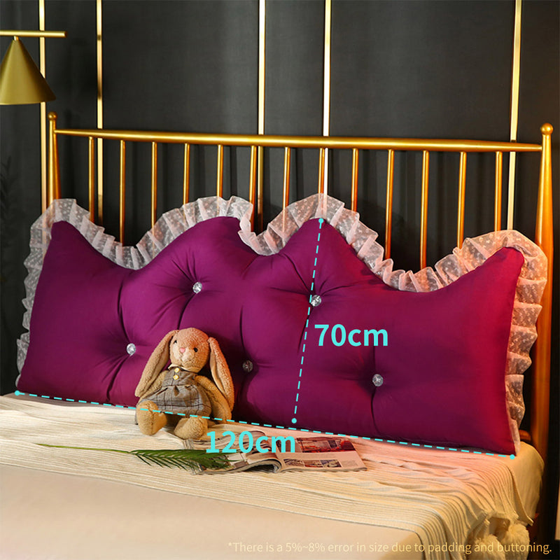 120cm Burgundy Princess Headboard Pillow Backrest with Ruffle Lace Decor