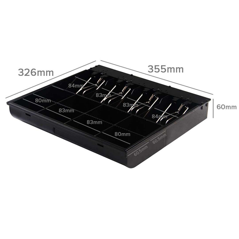 2X Removable Metal Cash Tray 4 Bills 8 Coins Lockable Lid Keys 355mm Black