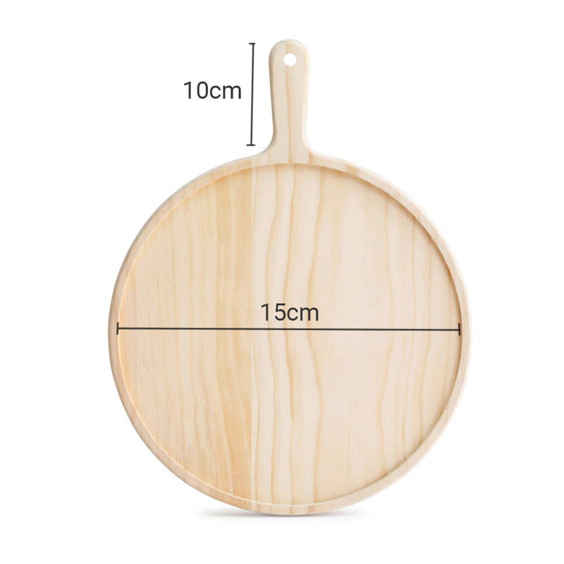 Serving Tray Pine Wood 6 Inch Round Charcuterie Paddle Handle Brown Eco Friendly