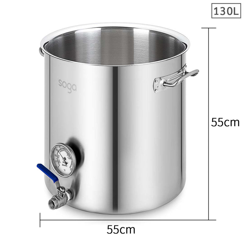 Brewery Pot 130L 304 Stainless Steel Polished No Lid With Beer Valve 55cm
