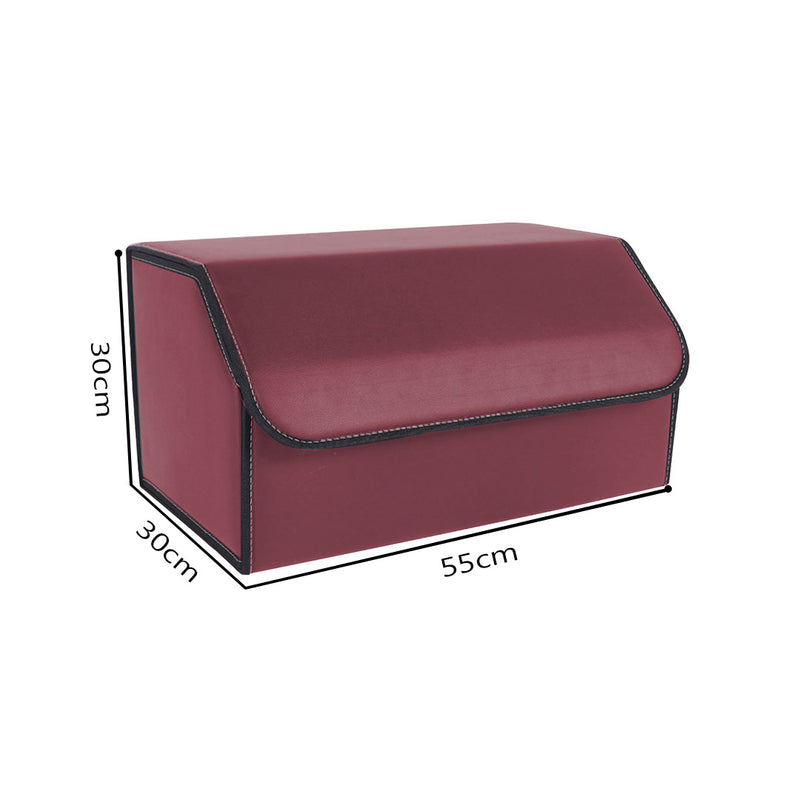 Leather Car Trunk Organizer Large 55x30x30cm Collapsible Removable Divider Red