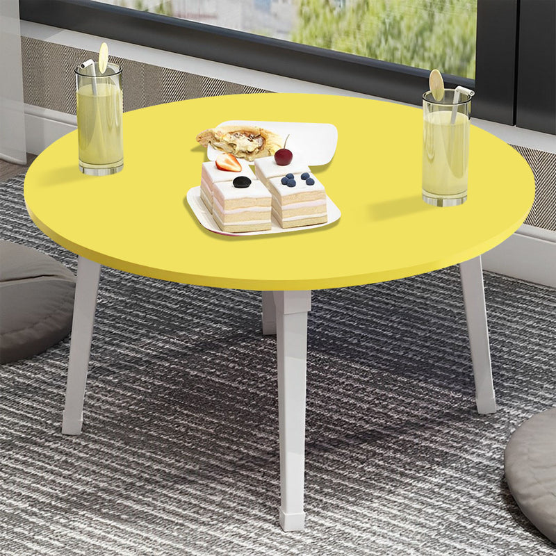 2X Floor Table Yellow Round Particleboard Metal 60cm 35cm Space Saving