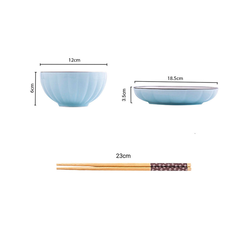 Japanese Ceramic Dinnerware Set of 10 Blue 4.5in Bowls 7.5in Plates Stackable