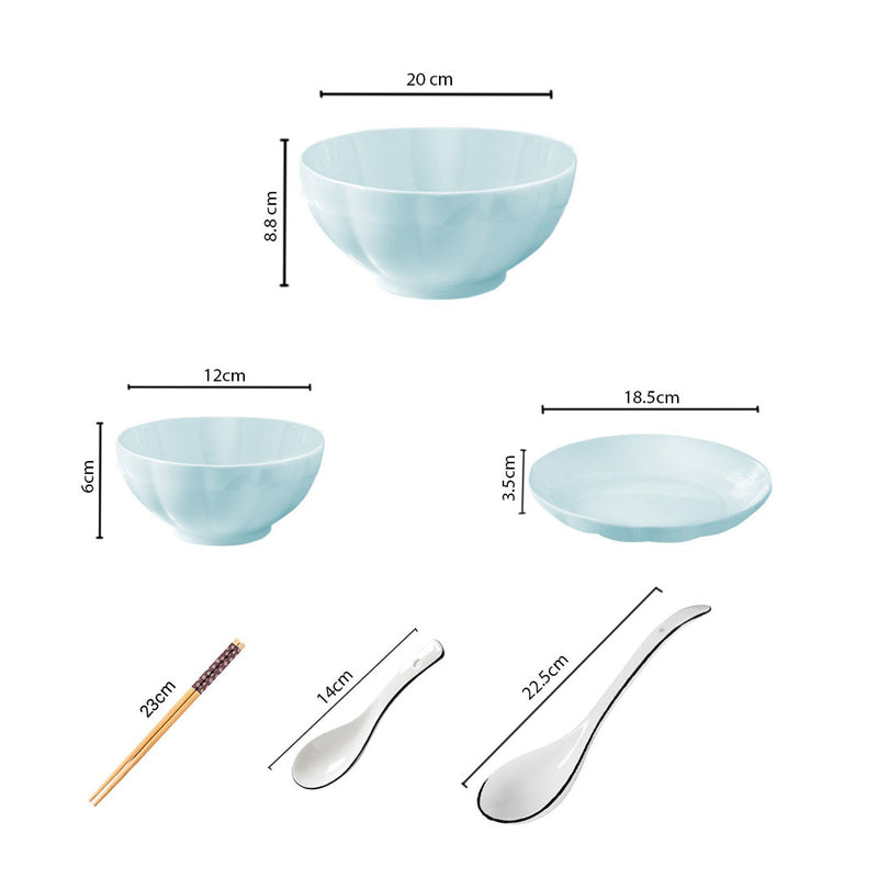 Light Blue Japanese Style Ceramic Dinnerware Set of 5 Bowls Plates