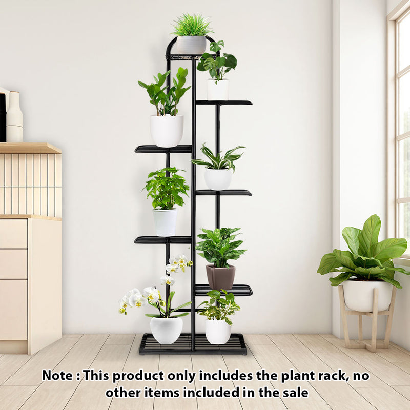 2X 7 Tier 8 Pots Metal Plant Stand Black Space Saving Indoor Rack