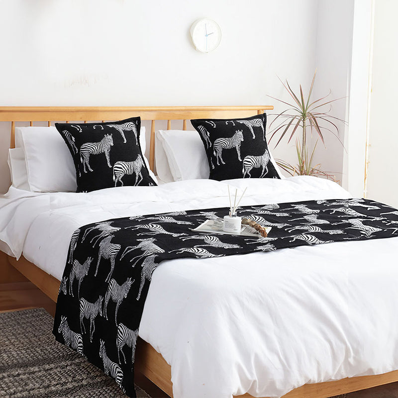 Bed Scarf Runner Polyester 70x210cm 1.5m Queen Black With 2 Cushions Set of 3
