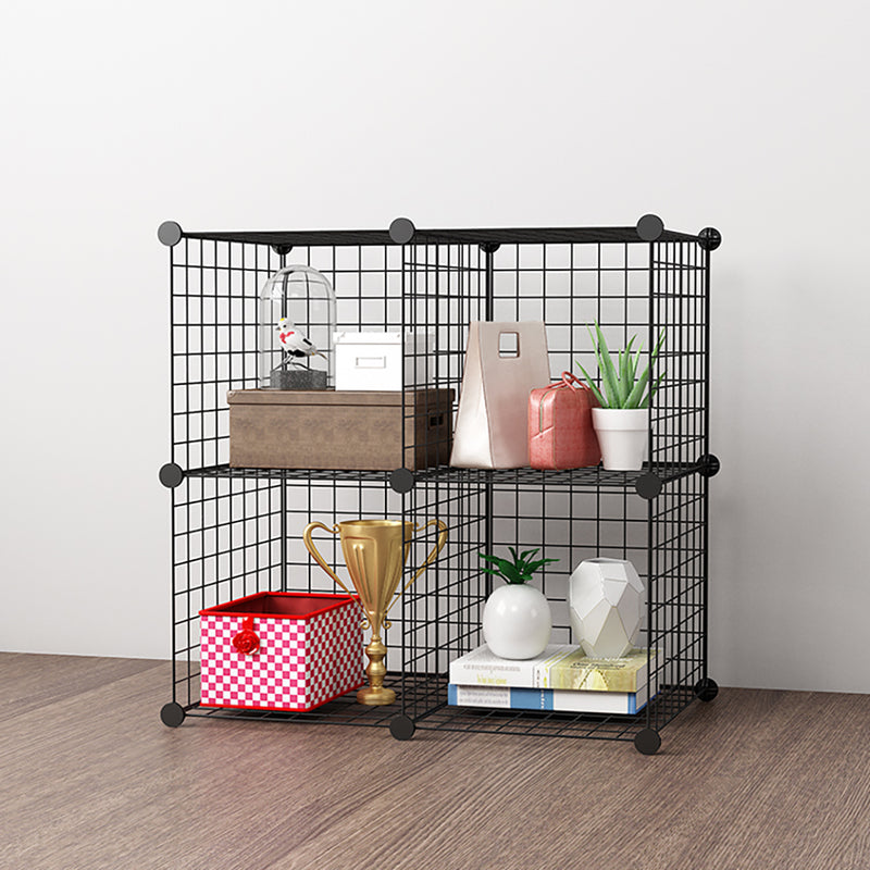 2X Black Portable 4 Cube Storage Organizer Iron Wire Mesh Space Saving Shelf