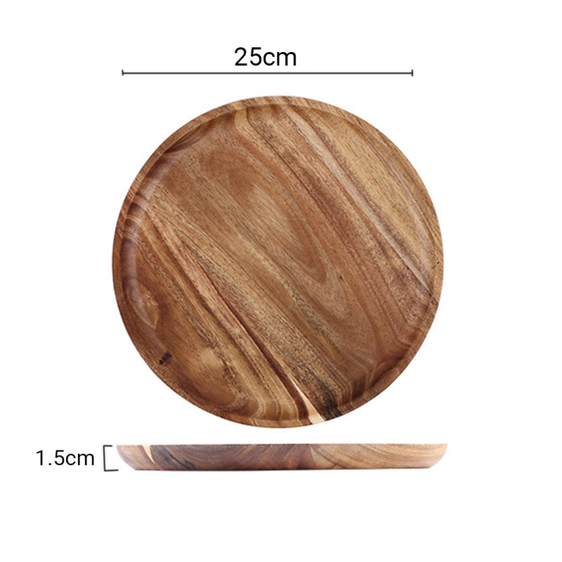 Serving Tray Acacia Wood 25cm Round Removable Slate Center Brown