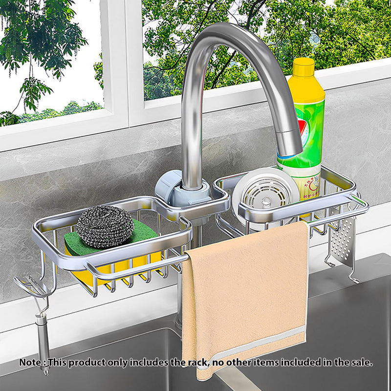 2X Faucet Sink Organizer Aluminum Soap Sponge Drainer 37.5x16x6.8cm Silver