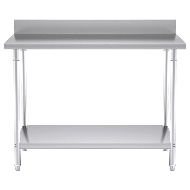 Stainless Steel Kitchen Work Bench Table 120x70x85cm with Backsplash Shelf