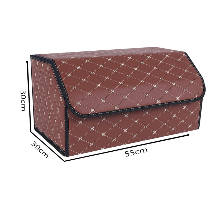 Car Boot Organizer Leather 55x30x30cm Collapsible Portable Coffee Gold Stitch