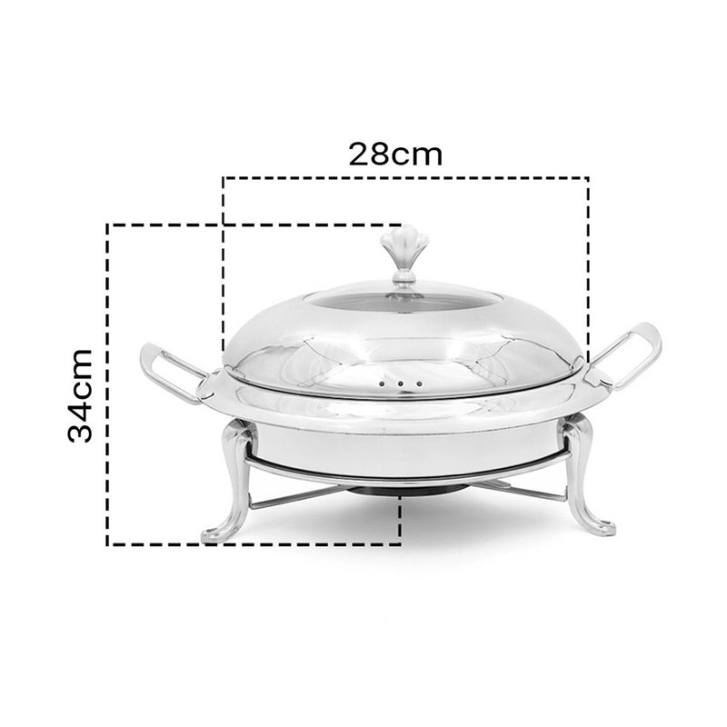 4X Stainless Steel Buffet Chafing Dish Glass Lid 3L Round Food Warmer