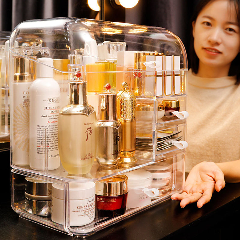 Transparent Plastic Cosmetic Storage Box With Drawers Waterproof Dustproof