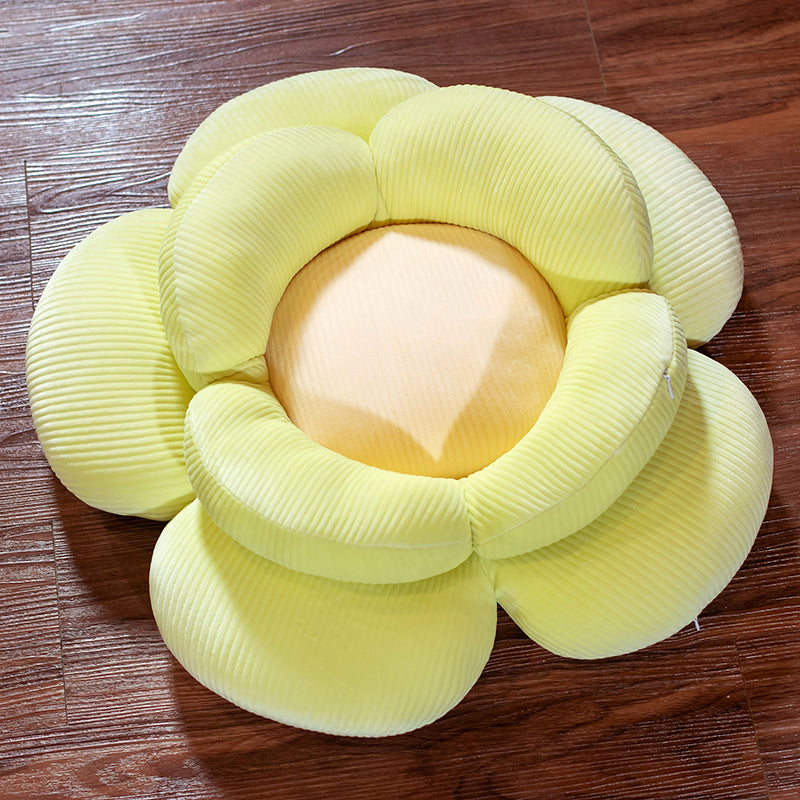 Green Double Flower Plush Floor Cushion 70cm Bedside Soft Pillow Home Decor