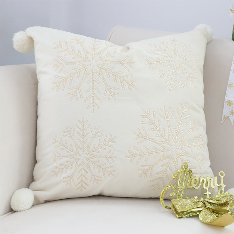 2X White Soft Plush 45cm Square Pillow Snowflake Cushion Holiday Decor