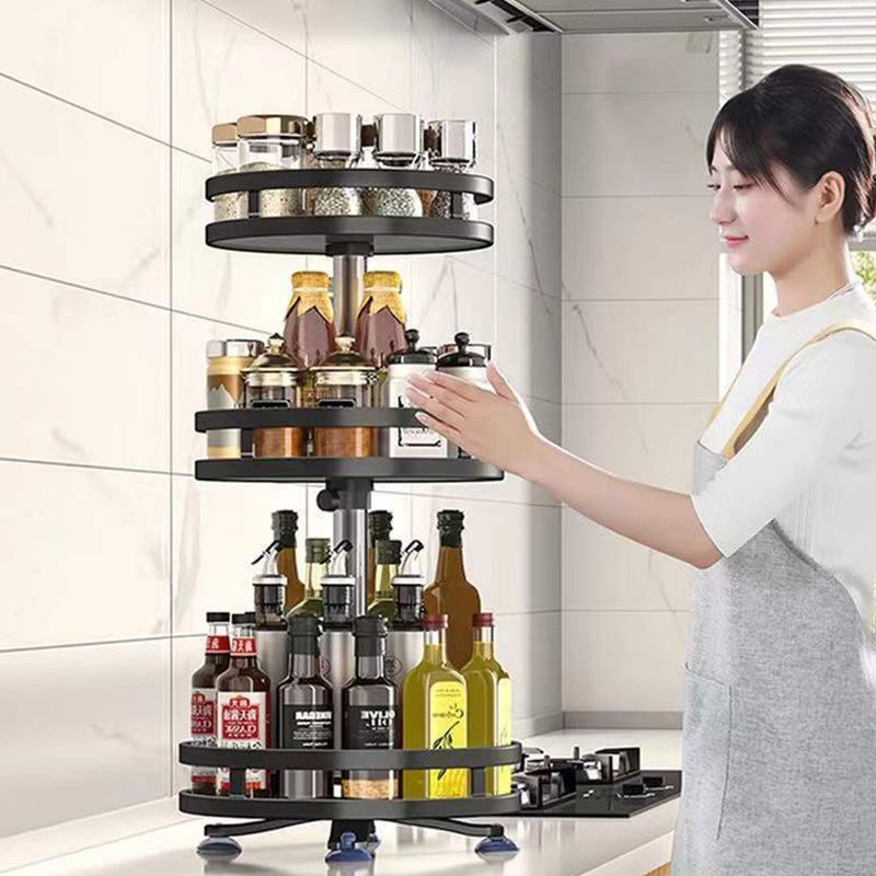3 Tier Round Rotating Kitchen Spice Rack Carbon Steel 25x25x59cm Black