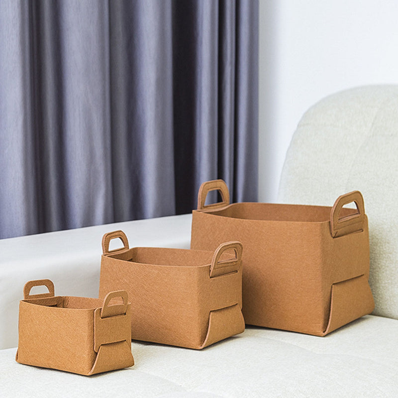 Small Coffee Felt Collapsible Storage Bag with Handles for Home or Office Use