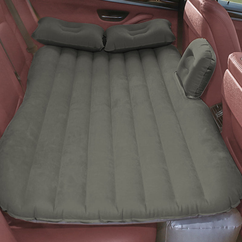 Grey Inflatable Car Mattress Camping 132x80x10cm Pvc Flocked 2X Pillows Pump