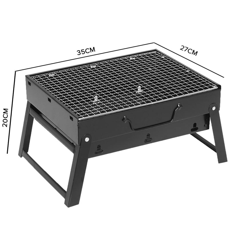 2X Portable Mini Folding Charcoal Grill Stainless Steel 350x270x200mm Black