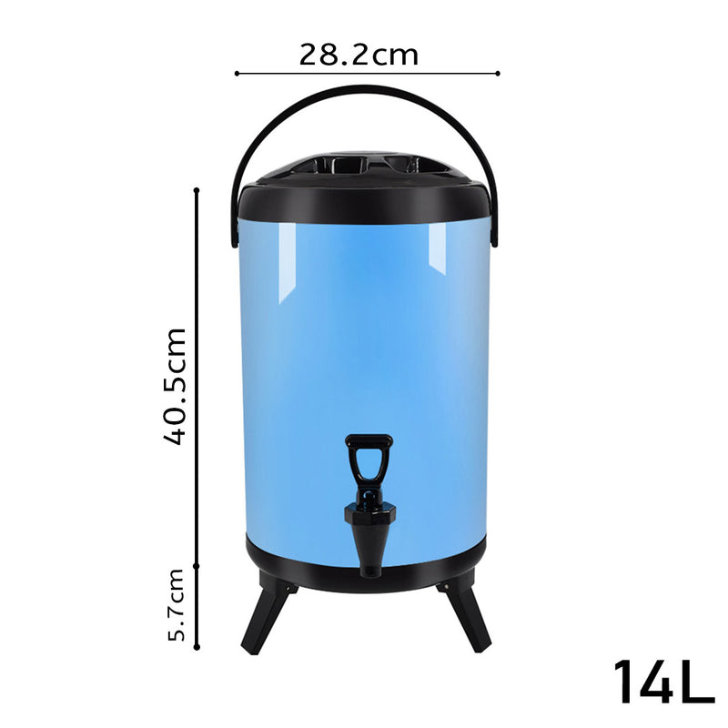 14L Stainless Steel Insulated Drink Dispenser With Faucet Hot Cold Blue