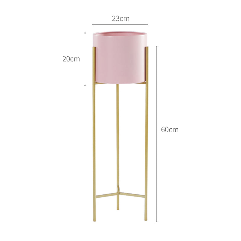 2 Layer Gold Metal Plant Stand 60cm With Pink Pot Holder Indoor Shelving Rack