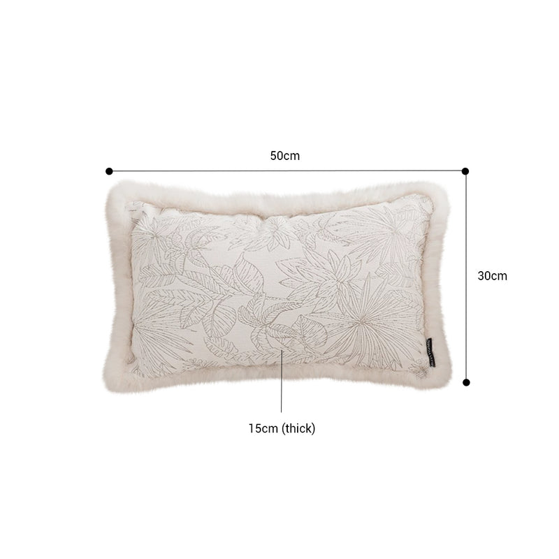 2X 30cm French Jacquard Velvet Pillow Raw Edge Waist Throw Off White