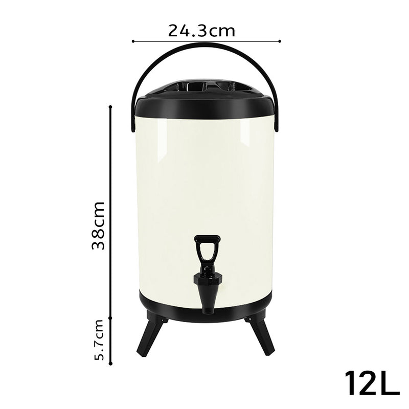 12L Stainless Steel Insulated Beverage Dispenser with Faucet Hot Cold White