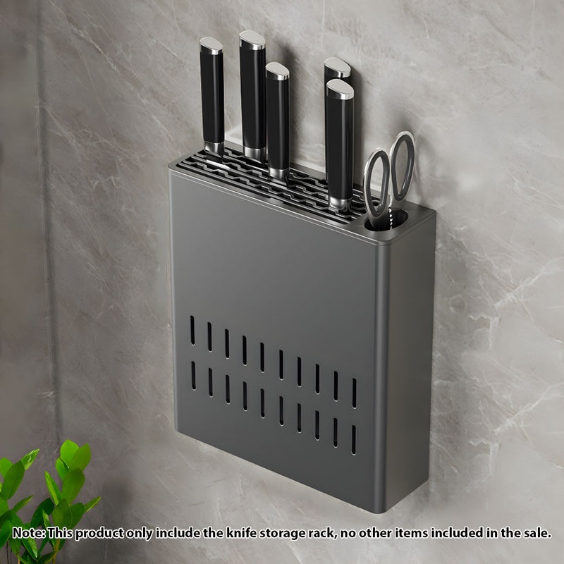 Wall Mounted Kitchen Knife Storage Rack Aluminum Rust Proof Black 24x18x7.5cm