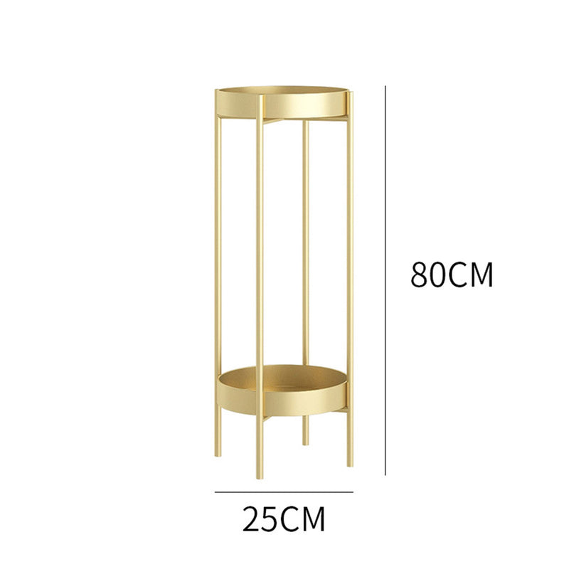 2 Tier Metal Plant Stand 80cm Gold Enamel Pots Corner Indoor Outdoor