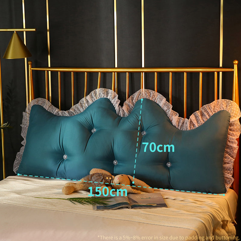 4X Blue-Green Princess 150cm Bed Backrest Pillow with Ruffle Lace Decor