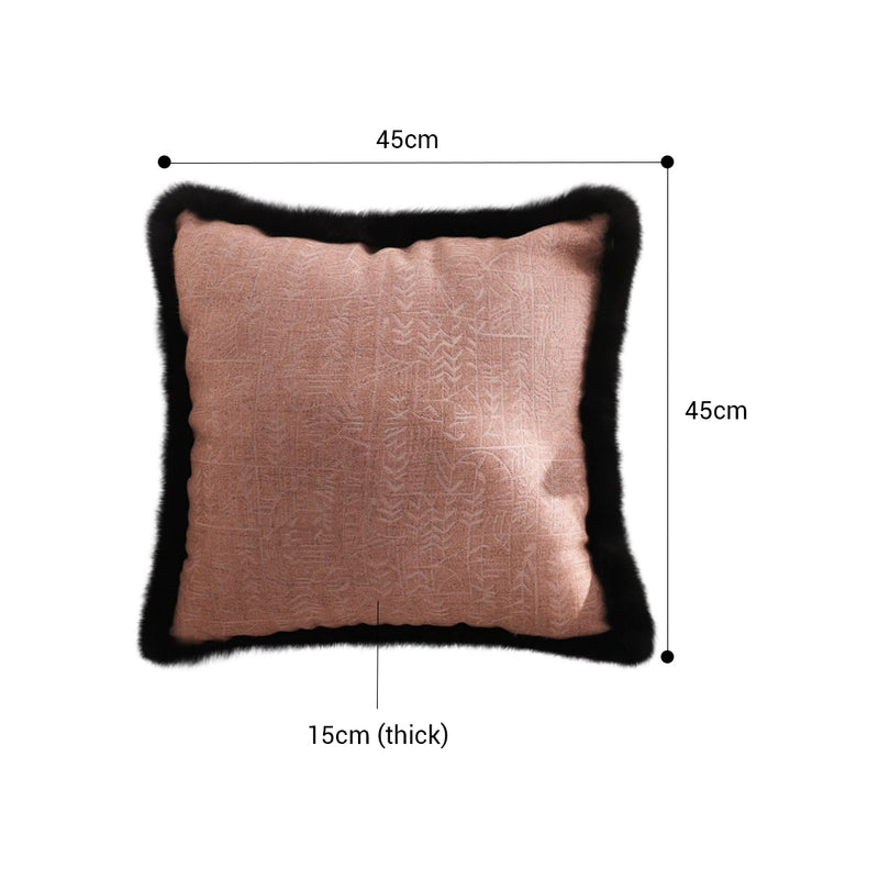 Mid-century 45cm Velvet Square Throw Pillow Rose Pink Embroidered Texture