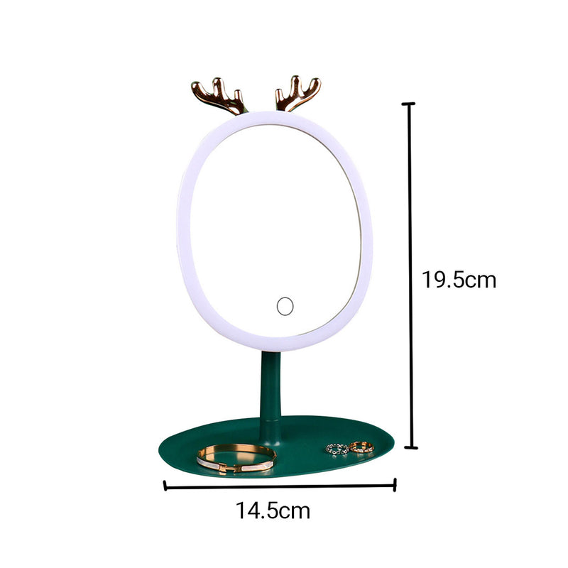 2X Antler Led Makeup Mirror Rechargeable Plastic Tabletop Vanity Green