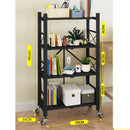 4 Tier Foldable Steel Rack With Wheels Black Storage Organizer Shelves