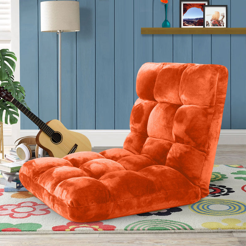 Floor Recliner Cushion Memory Foam 6 Position Folding Chair Orange 100x45x8cm