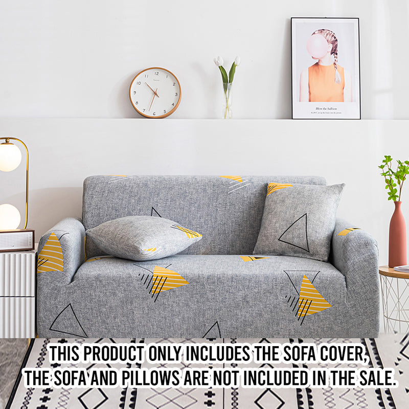 4 Seater Polyester Stretch Sofa Slipcover Fits 235 To 300cm Geometric Grey