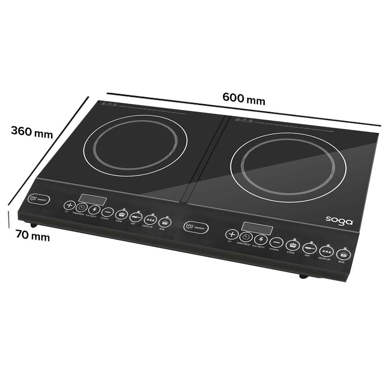 Induction Double Burner Cooktop Portable 27.5cm Plates 1100W 8 Heat Settings