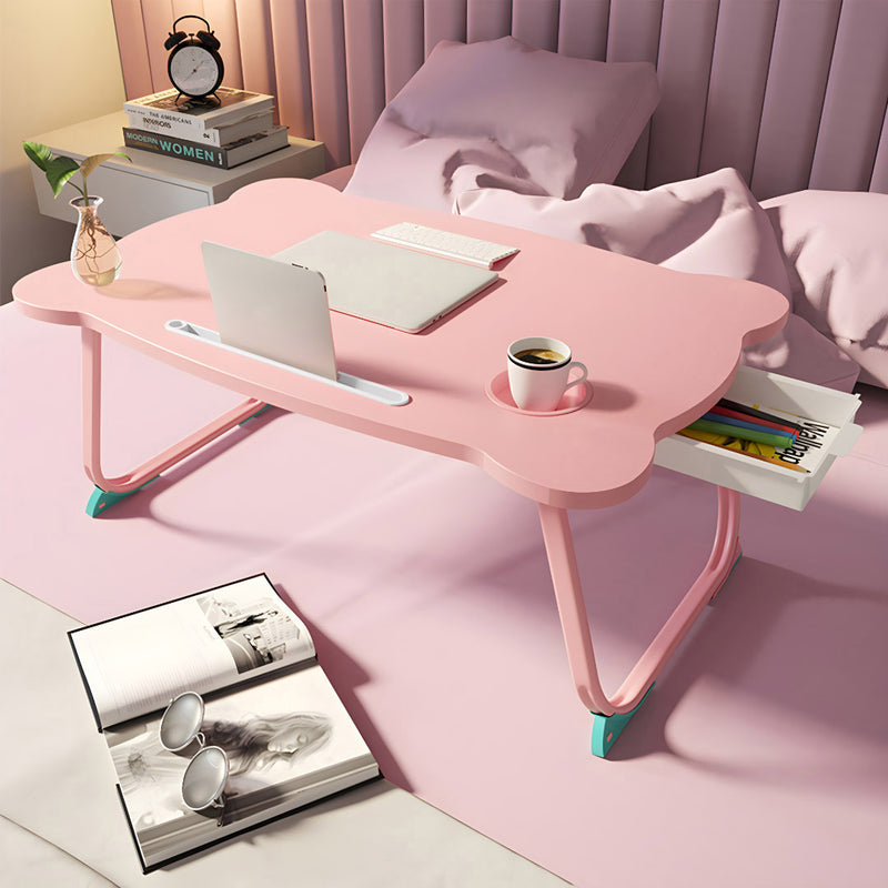 2X Pink Foldable Bed Table Particleboard Metal 60x48x28cm Mini Drawer